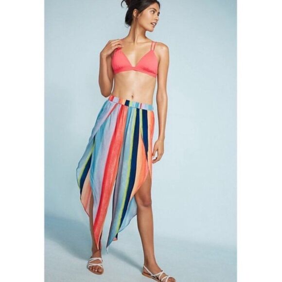 Anthropologie Carla Weeks Watercolor Striped Wide Leg Slit Pants Medium - Picture 1 of 6